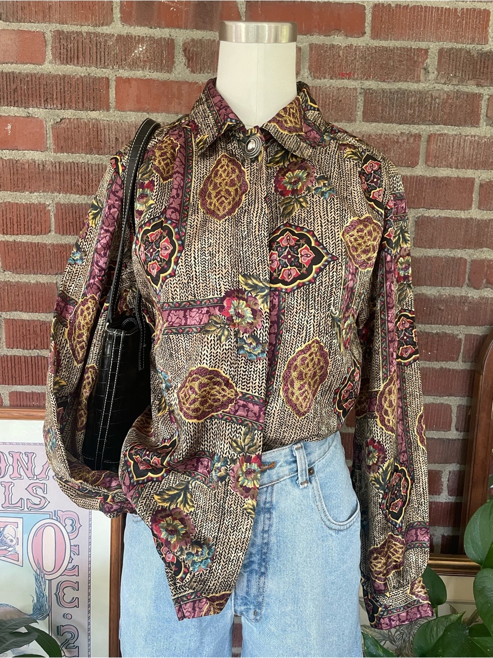 Vintage Multicolor Floral Paisley Button-Up Blouse